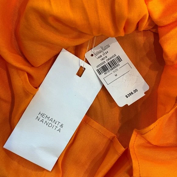 NWT Hemant & Nandita Women’s Bright Orange Dress with Floral Accents Size Medium - Picture 2 of 10
